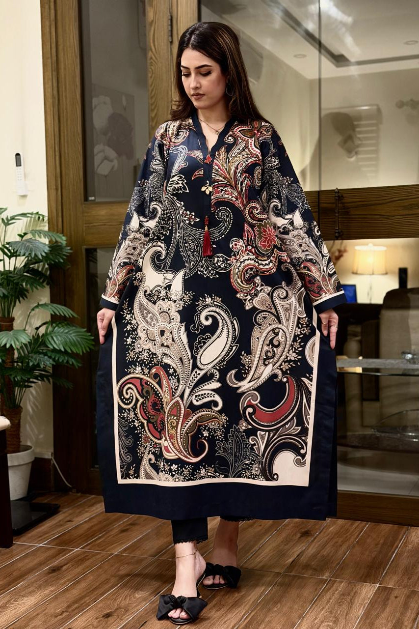 Black Luxe Long Shirt/ Kaftan (UNSTITCHED)