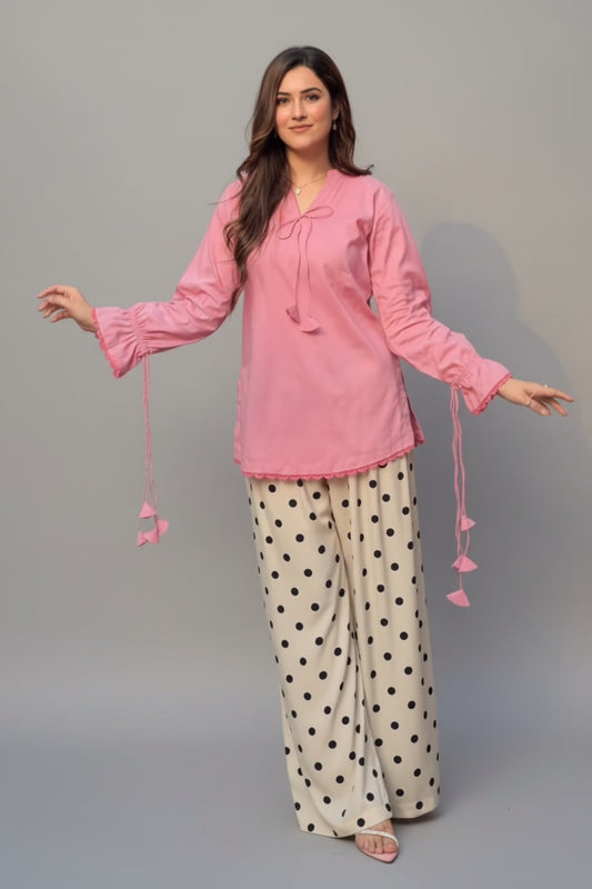 Pink White Polka Shirt and Shalwaar (STITCHED)
