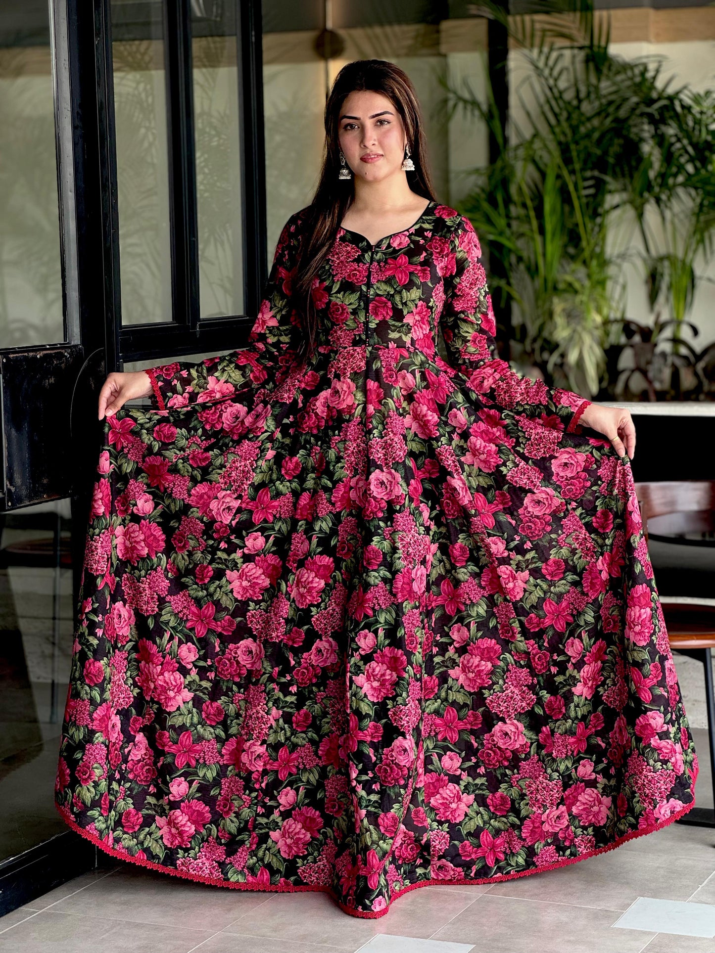 Red Rose Black 2 Piece All-Over (UNSTITCHED)