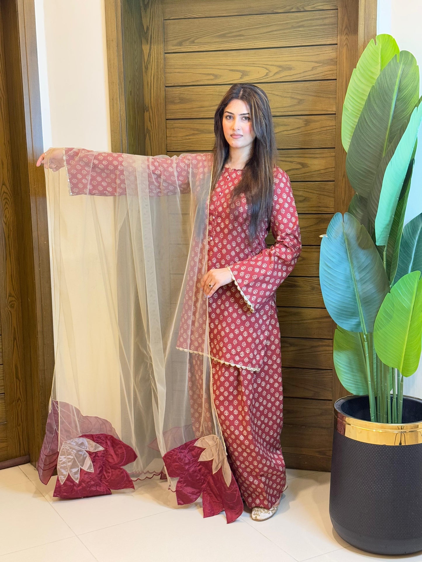 Maroon Farshi Shalwaar with Shirt (UNSTITCHED)