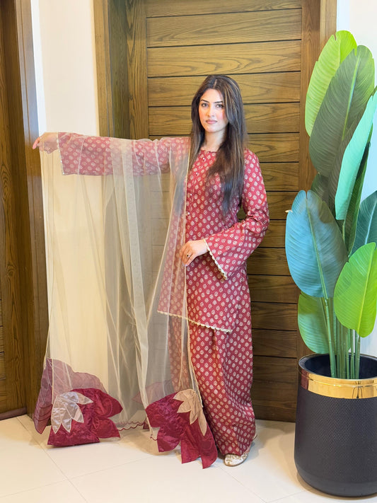 Maroon Farshi Shalwaar with Shirt (UNSTITCHED)