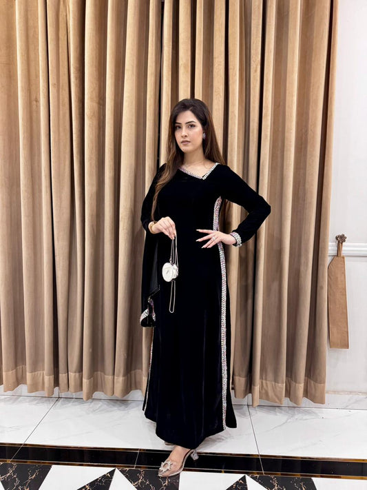 Black Velvet Long Shirt (STITCHED)